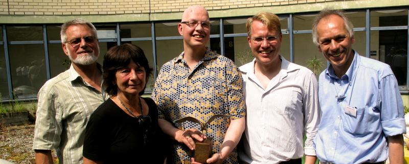 (v.l.n.r.): Klaus und Rosi Denart (Globetrotter Ausr&uuml;stung), Erhard Maria Klein, Torben Schiffer und Alexander Porschke (Vorsitzender des NABU Hamburg), (c) Foto: Bernd Quellmalz / NABU 