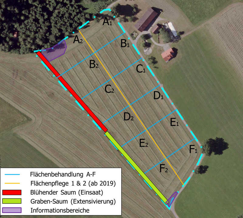 Schematische Planübersicht der Versuchsfläche. (Foto: Landesamt für Geoinformation und Landentwicklung Baden-Württemberg)