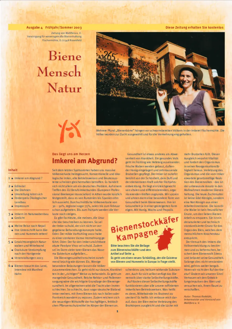Cover von »Biene Mensch Natur« Ausgabe 4 | Fr&uuml;hjahr/Sommer 2003